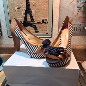 NEW GIANNI BINI Nautical stripe and rope peep toe 8.5